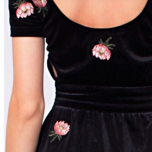 Honey Belle Midnight Reveries Brown Floral Velvet Short Sleeve Corset Dress - Picture 5 of 14